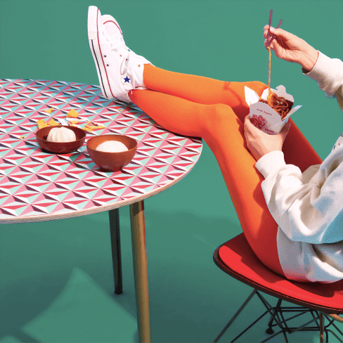 Person eating at a table